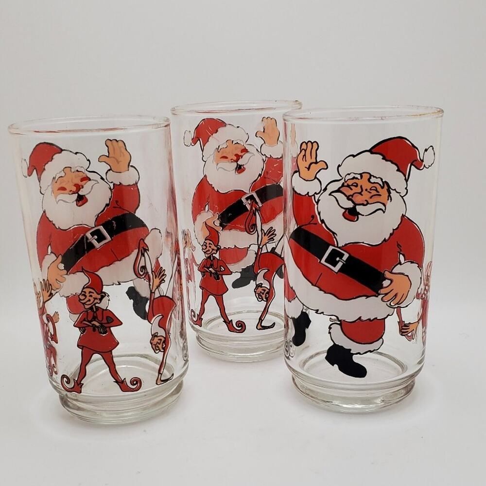 3 Retro Santa and Elves‎ Christmas Glasses